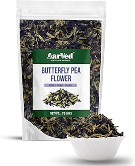 Aarved Dried Butterfly Pea Flower Tea (75g, Pouch) Antioxidant Rich, Caffeine Free, Delicate & Earthy, Flower Based Natural Colorant Herbal Tea For Iced Teas, Mocktails, Cocktails & Stress Relief