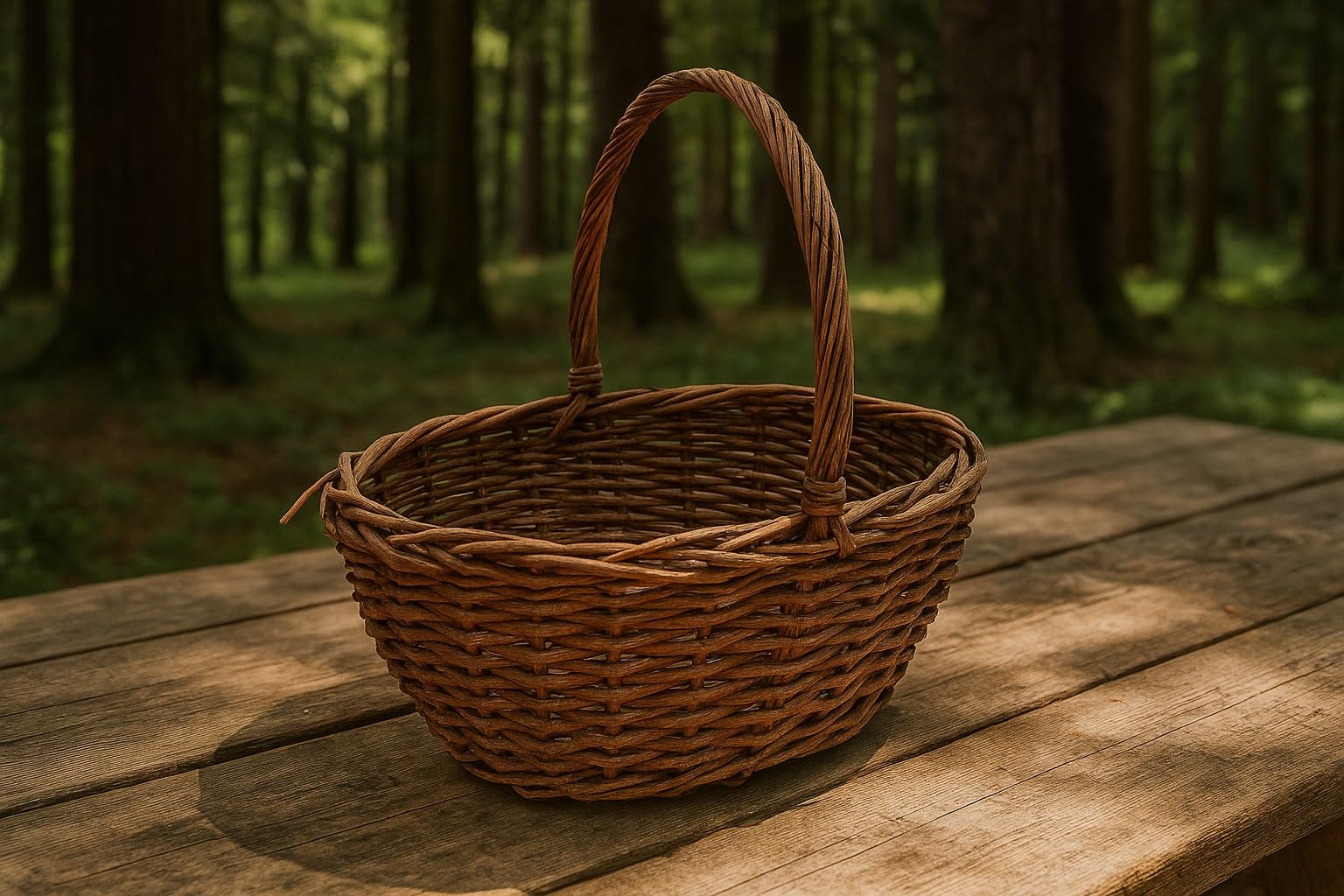 HERSIG - Cesta mimbre grande con asa – Cestas de mimbre multiusos - Cesto para almacenaje, decoración, baño o picnic - Ovalada Caoba 40x33x18/40cm