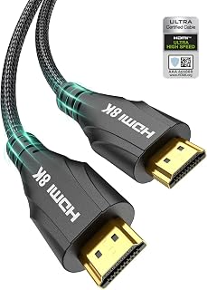 HDMI Cable 3M - 8K Certified - HDMI 2.1 Ultra High Speed HDMI Cables - Supports 48Gbps 8K@60hz 4K@120hz HDCP 2.2&2.3 DTS:X eARC - Braided- Compatible for HDTV PS5 PS4 Xbox