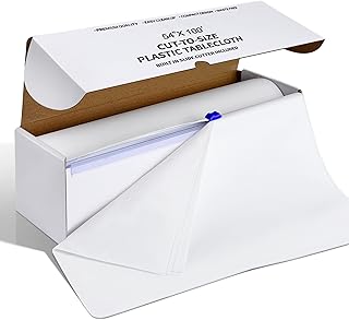 Disposable Plastic Tablecloths Roll, 54''×100' White Plastic Table Cloths, Plastic Table Party Cover, Premium Decorative Rectangle Table Cover for Weddings, Banquets, Parties, Indoor & Outdoor.