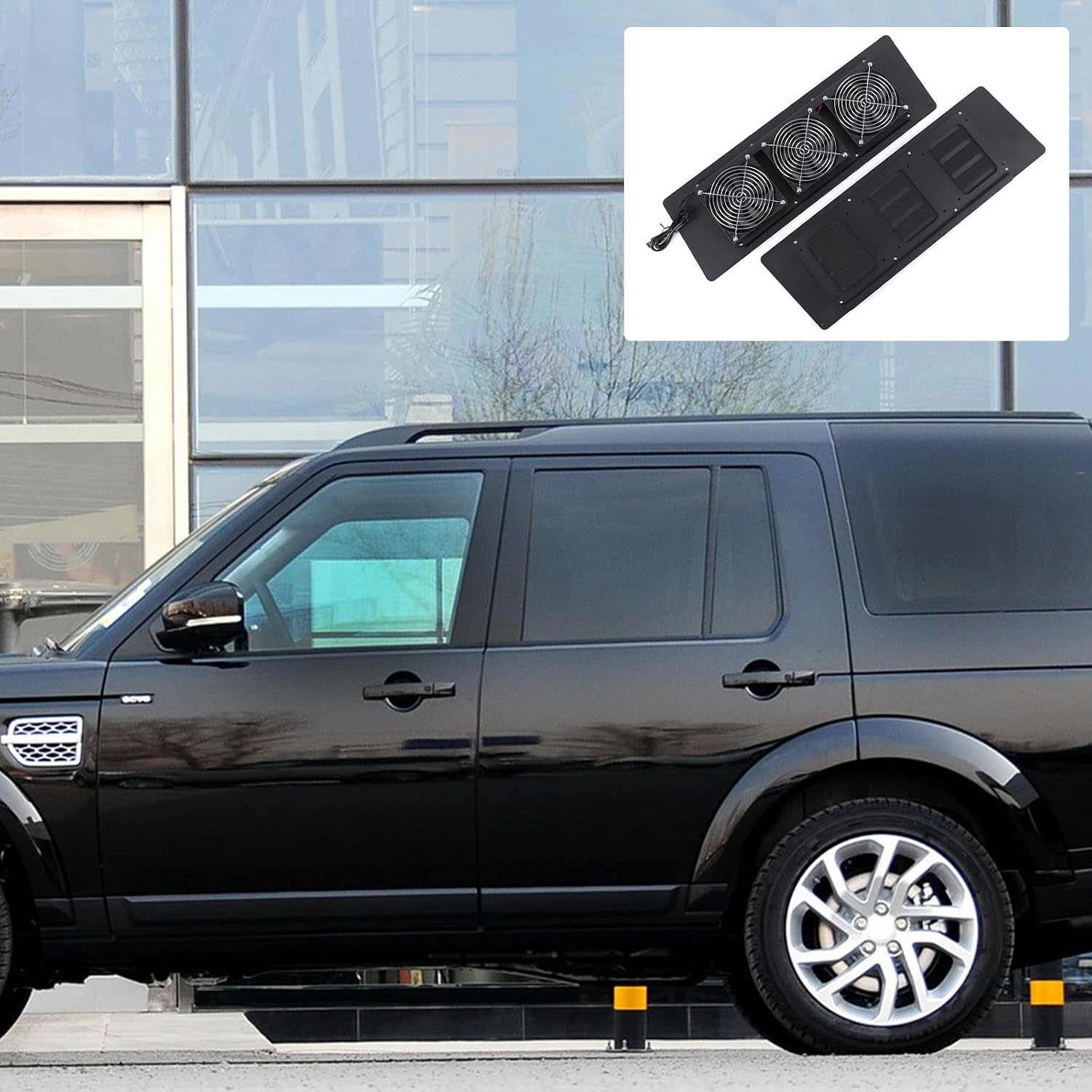 Car Rear Door Window Louvers Grille Air Vent Trim for Land Rover Discovery 3 4 2004-2016,Rear Window Glass Panel Sun Shade Cover Wind Vent Air Deflector Accessories 2PCS (with Cooling Fan, Black)
