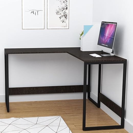 L-Shaped Office Desk - Dark Walnut Finish