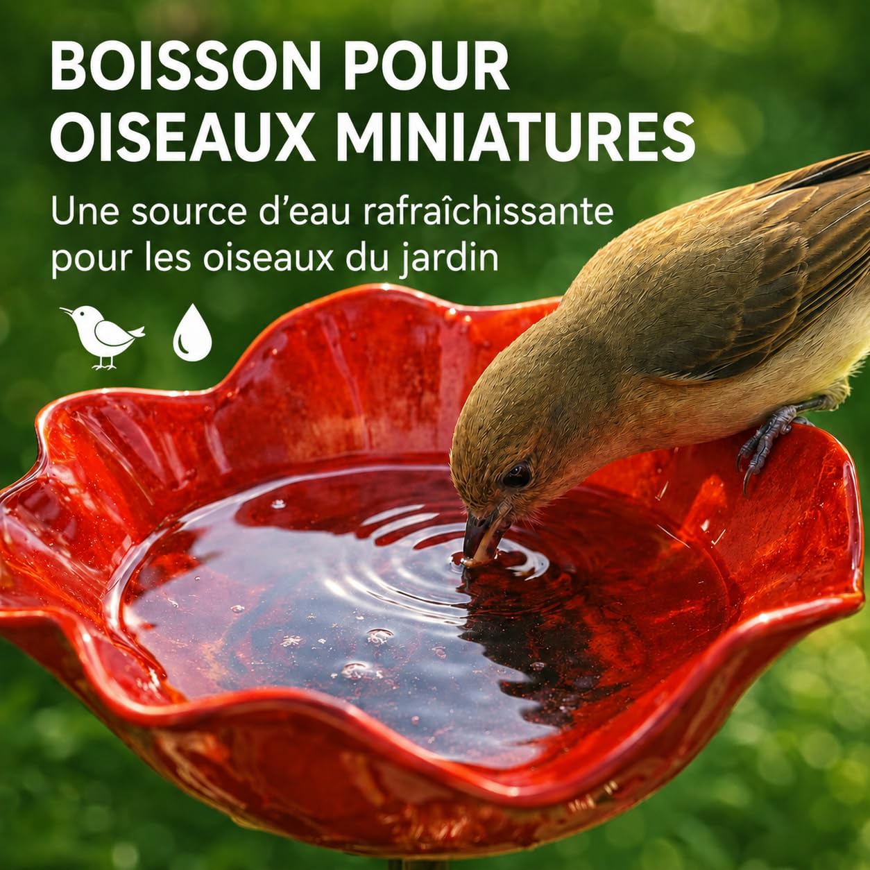Bain d'oiseaux,Abreuvoir pour Oiseaux d'Extérieur Forme de Fleur,Mangeoire Oiseaux d'Extérieur avec Socle,pour Oiseaux et Abeilles,Piquet métallique,Alimentation et Abri pour Oisea (Rouge,Jaune,Bleu)