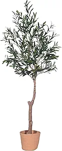 Olive Tree Artificial Plant 5FT, Artificial Olive Tree Mediterranean Silk Screened Broad-leaved Olive Tree with Realistic Fruit, Lifelike Plant Nordic Style Home Aesthetic Hotel Decor