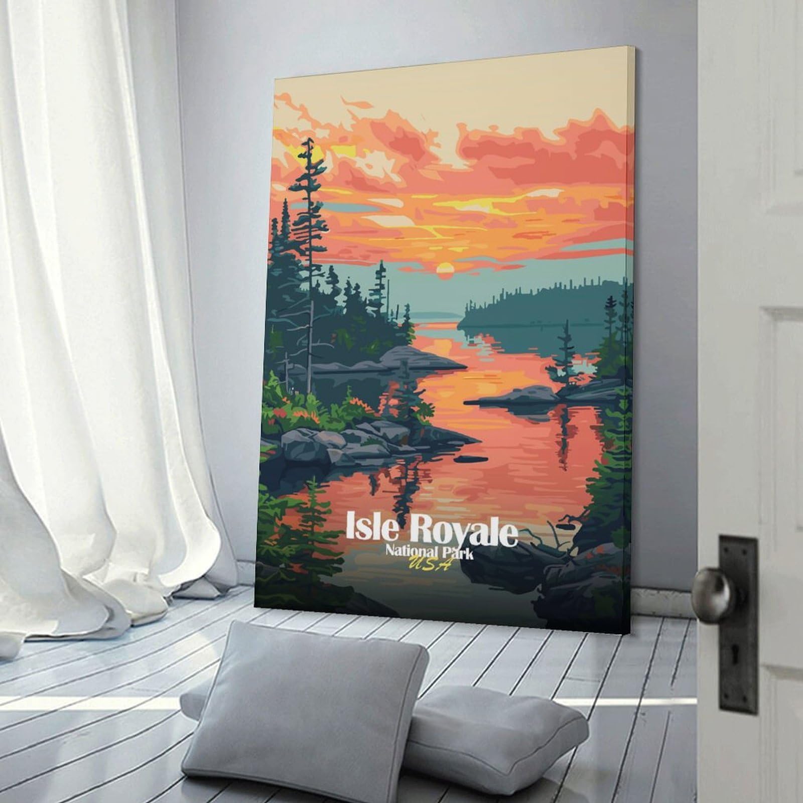 Junmoney Isle Royale National Park Sunset Canvas Wall Decor 24x36inch(60x90cm), for Calm Bedrooms, Home Corners Or Flats, An Easy Wall Refresh for Bedrooms