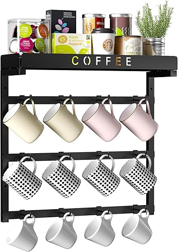 RCHYFEED Estante para tazas de café montado en la pared, organizador para tazas de café para exhibición y colección de cocina en el hogar, estante