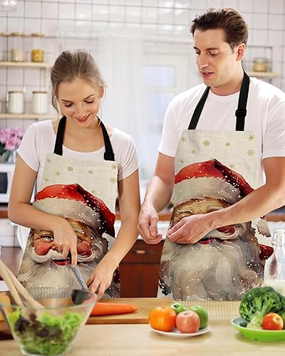Miniatura 2 de Christmas Bib Aprons with Pockets Waterproof, Adjustable Apron for Men Women Xmas Santa Berry Botanical Winter Snowflake