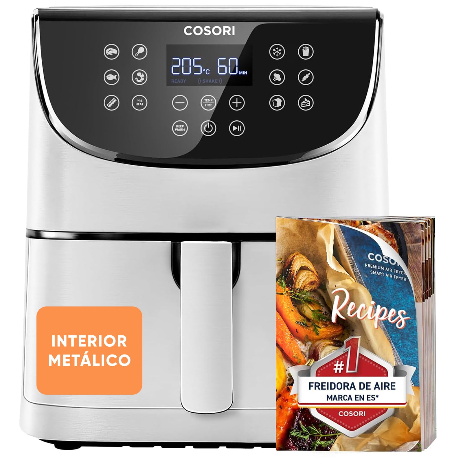 Cosori Freidora de Aire Duradera 5,7L Air Fryer 1700W, Tecnología Rapid, 67,5% Menos Energía, 13 Automáticos Modos, Uso Fácil, LED Panel Táctil, Acero Inox Interior, Hasta 205 C y 60 Min, Blanca