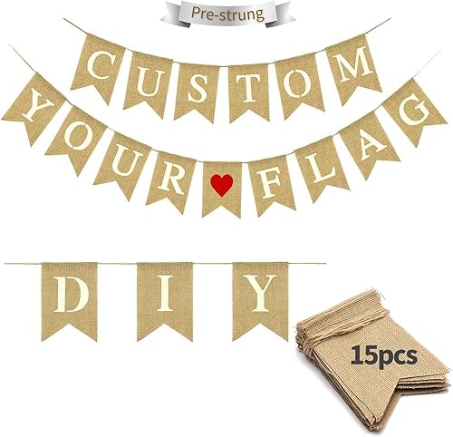 Juego de 15 pancartas de arpillera personalizables en blanco para decoración de fiestas de bricolaje, uso multiocasión, no requiere montaje,