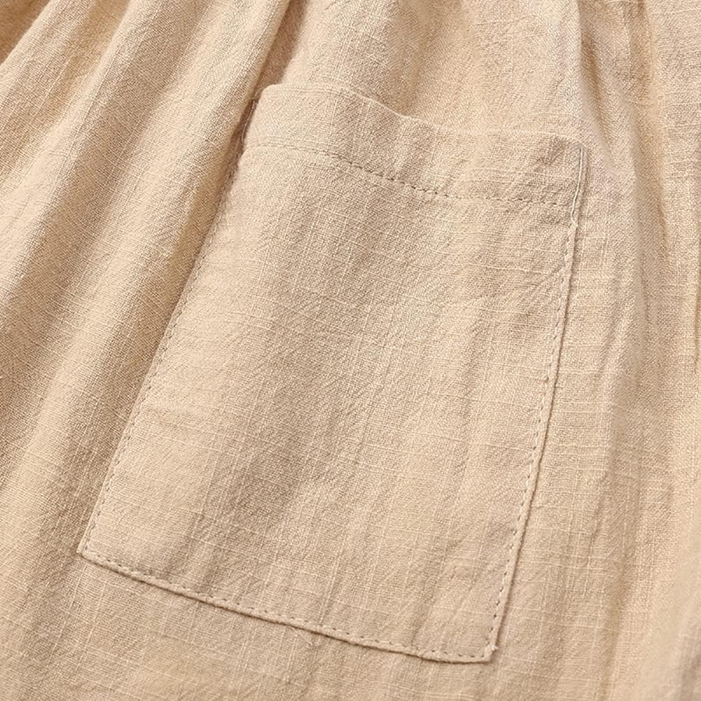 RUKOSU Toddler Baby Girl Summer Cotton Linen White Dresses Bow Straps Sleeveless with Pockets Casual Sundress - Image 4