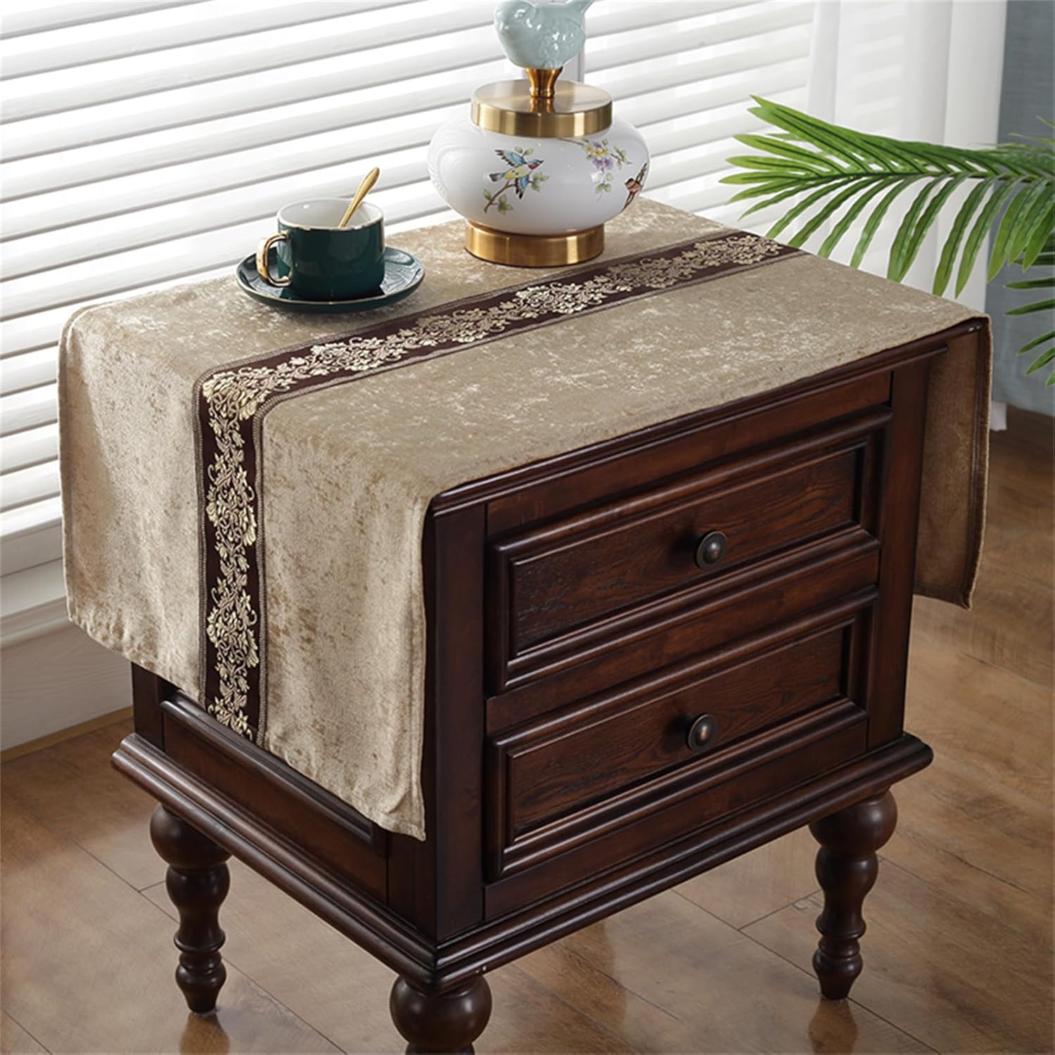 Small Rectangle Tablecloth - Washable Fabric Table Cloth - Chinese Style Table Cover for Nightstand End Bedside Decor