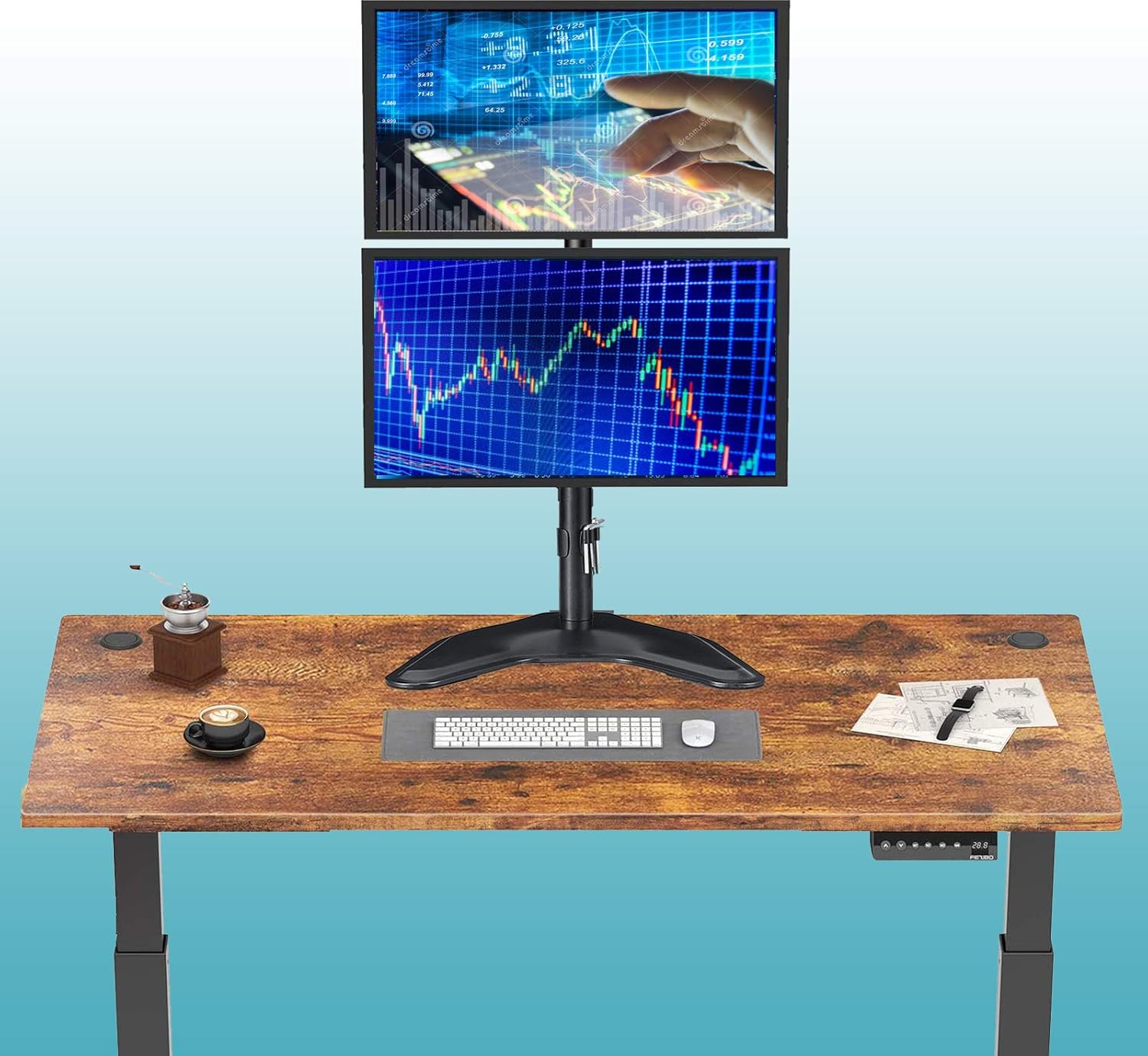 Big Sale FORGING MOUNT Dual Monitor Stand - Vertical Stack Screen Free-Standing Holder LCD Desk Mount Fits Two 13 to 32 Inch Computer Monitors with C Clamp Grommet Base,VESA 75 100 Compatible