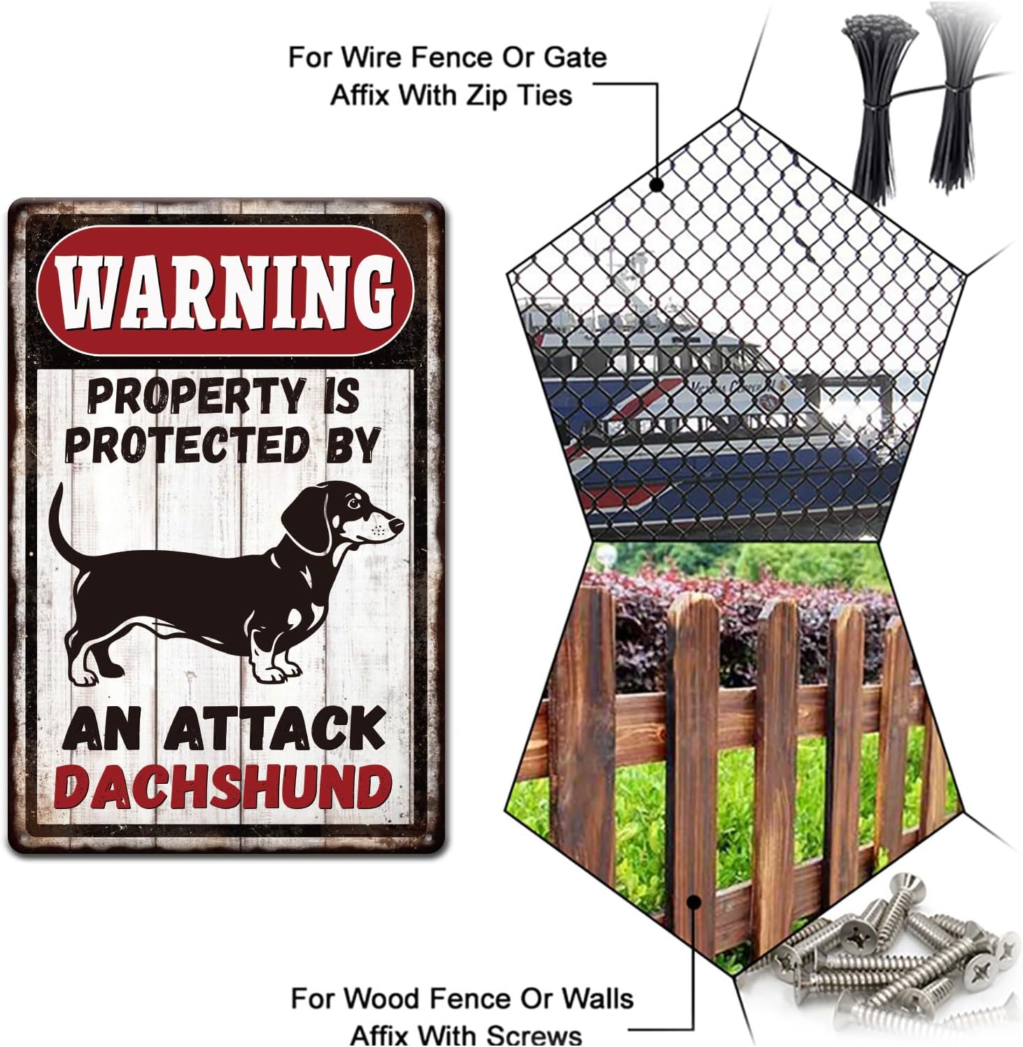 GLOBLELAND Vintage Dachshund Warning Metal Tin Sig 12x8inch image 4