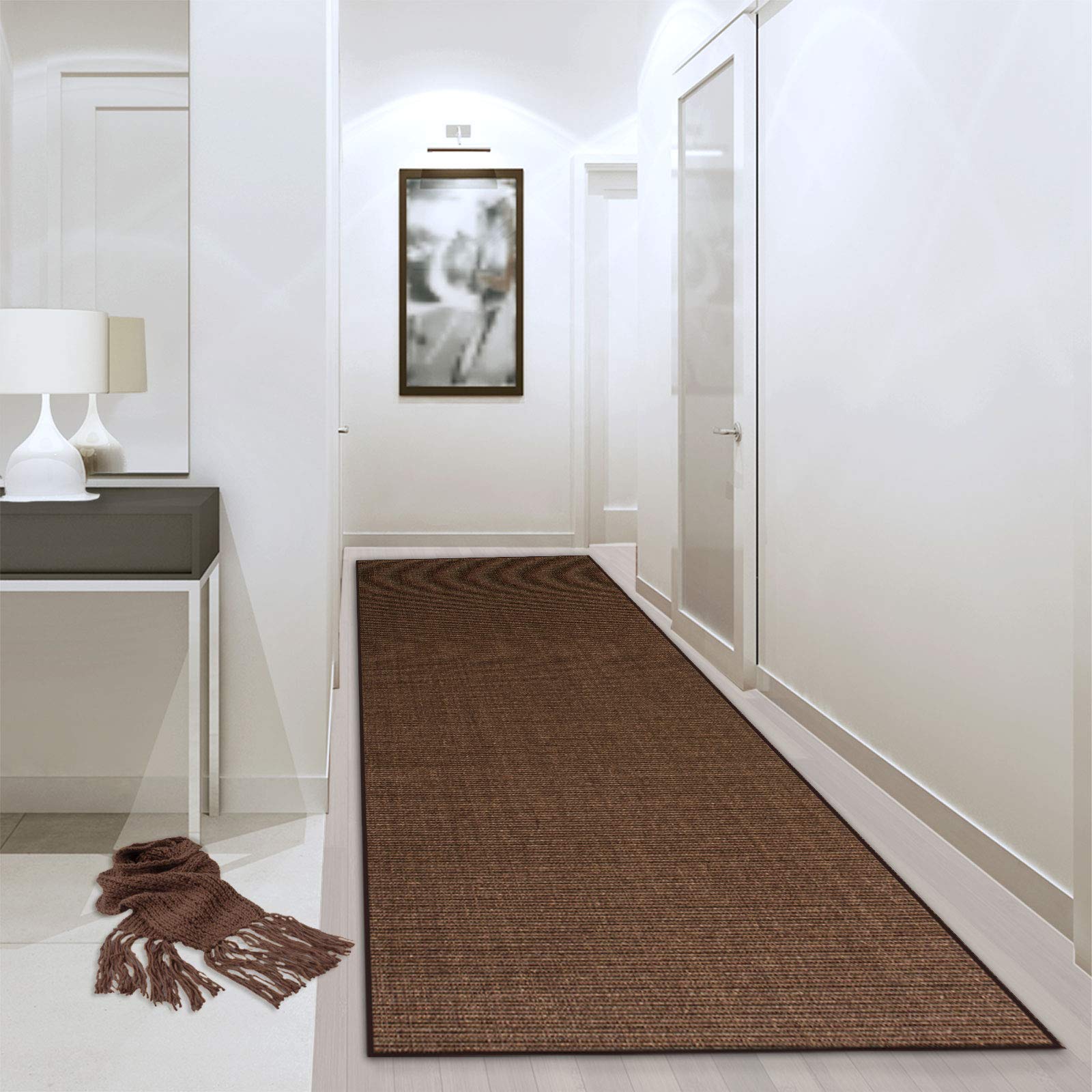 casa pura Tapis en sisal marron uni | Fibre naturelle | Produit de qualité fabriqué en Allemagne | Combinable avec des tapis d'escalier | 19 largeurs et 27 longueurs (100 x 175 cm)