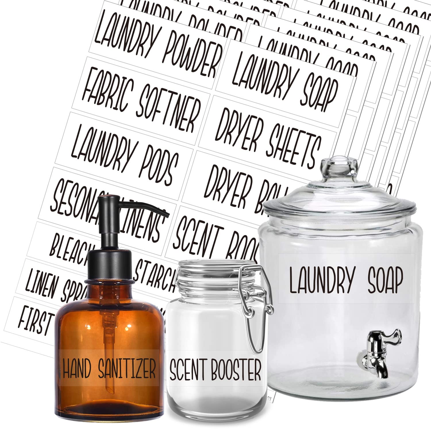 144 Laundry Room Labels, Prefdo Modern Waterproof Preprinted Black All Caps Stickers for Linen Closet and Laundryroom Organization(Black)