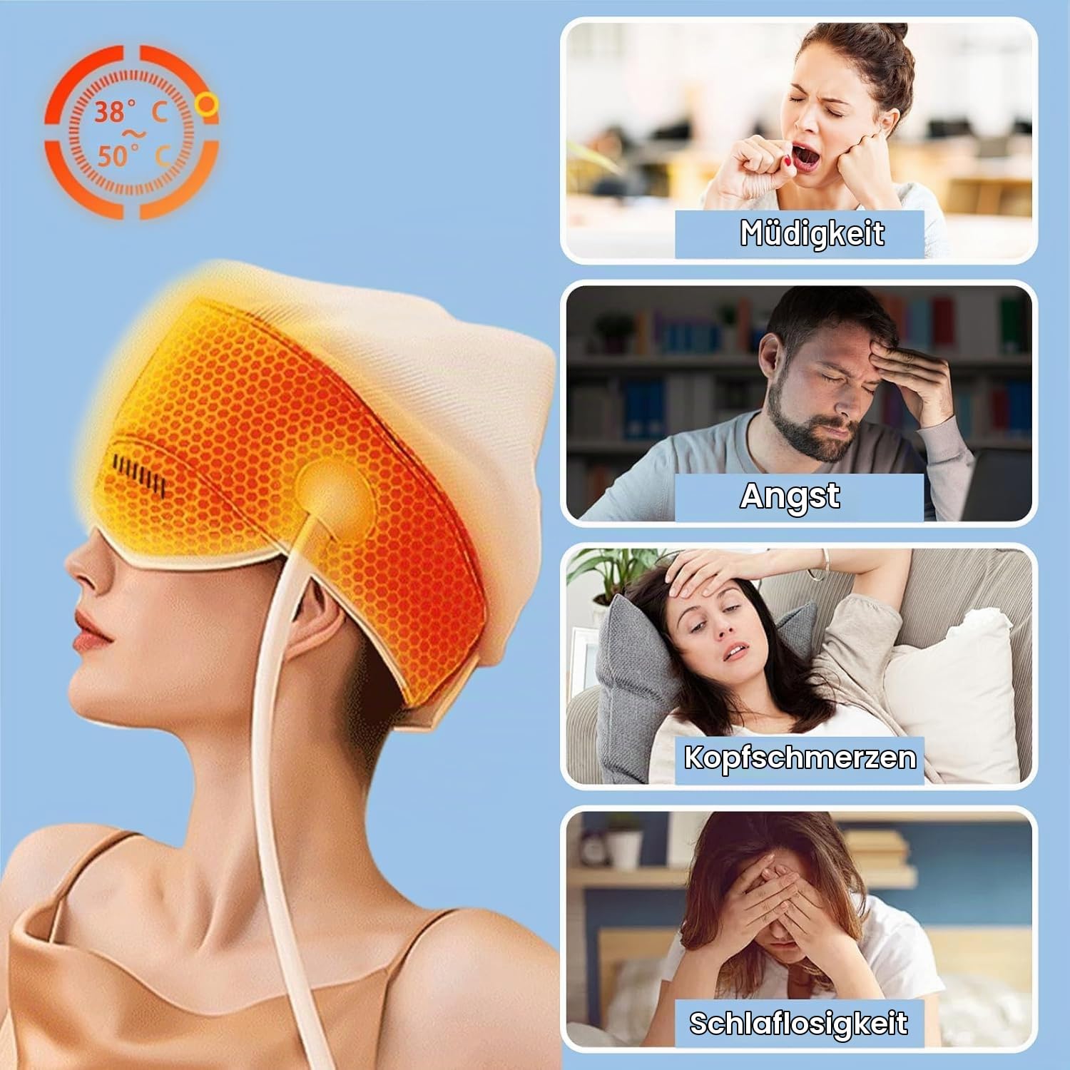 iKeener Elektrisches Kopfmassagegerät,360°Abdeckung Tragbare Kopf,Augen,Nackenmassagekappe mit Hitze,Kneten,Drücken,4 Einstellbaren Modi,Linderung Schmerzen,Angstzuständen,Stressentspannung,Tiefschlaf