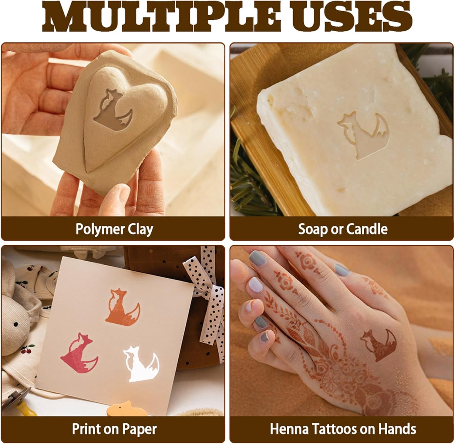 OLYCRAFT Wooden Stamps 1.1 inch Fox Round Stamp Wooden Clay Stamp Round Wood Stamps Pottery Tools for Card Making DIY Craft Letter Diary and Scrapbooking