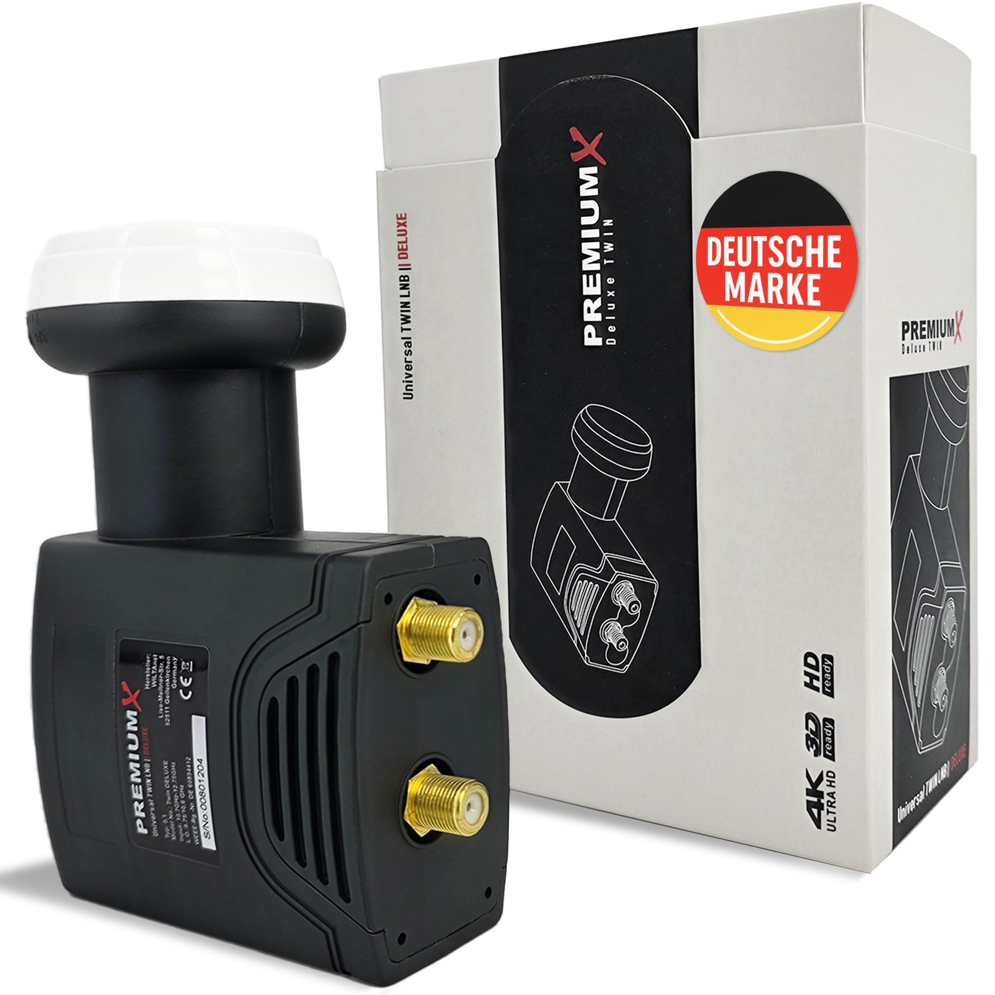 PremiumX Deluxe Twin LNB - Convertidor de señal para 2 usuarios con recepción satelital Digital en HD, UHD y 4K. Soporta DVB-S2 y oscilador de Referencia PLL para el máximo Rendimiento