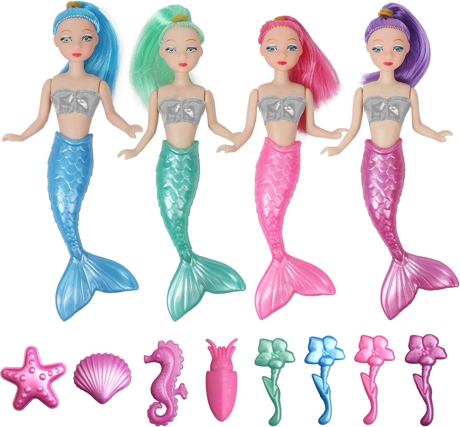 Pack of 4 Color-Hair 6'' Mini Doll with 8 Accessories Toy