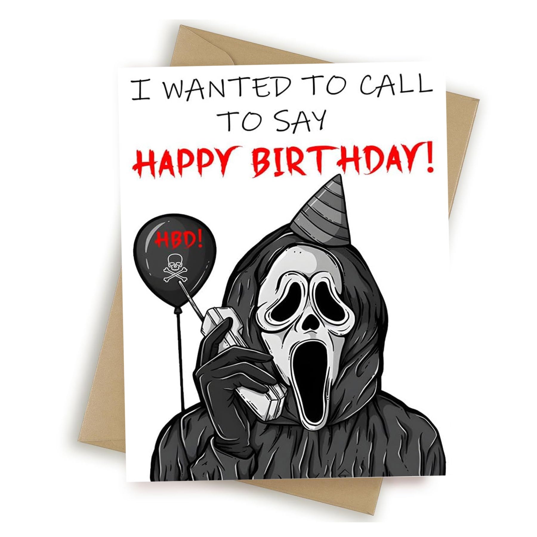 Wasise Gothic Birthday Card - Ghostface Merch, Scream Merch, Wicked Card, Horror Valentines Gift, I Wanted to Call to Say Happy Birthday Horror Themed Day Cards, Funny Halloween Gifts for Friends