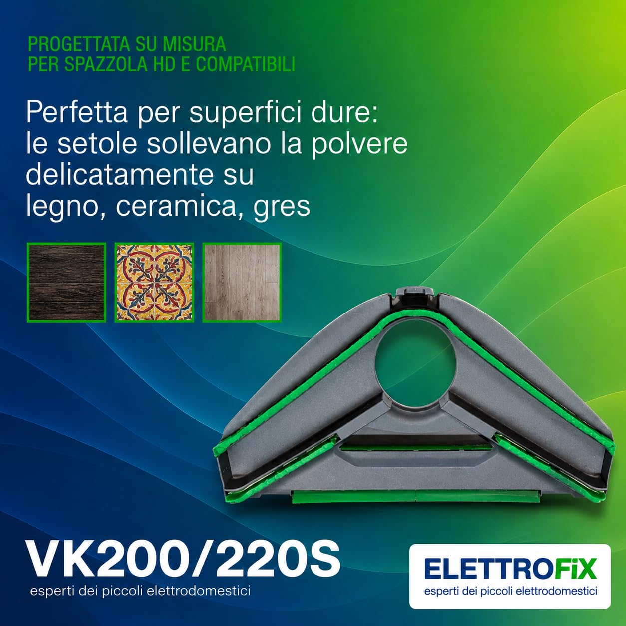 Sottospazzola Folletto VK200/200S ORIGINALE - Ricambio Aspirapolvere per Parquet, Piastrelle e Granito - Setole Delicate Antigraffio - Accessorio Originale per Pulizia Pavimenti Duri