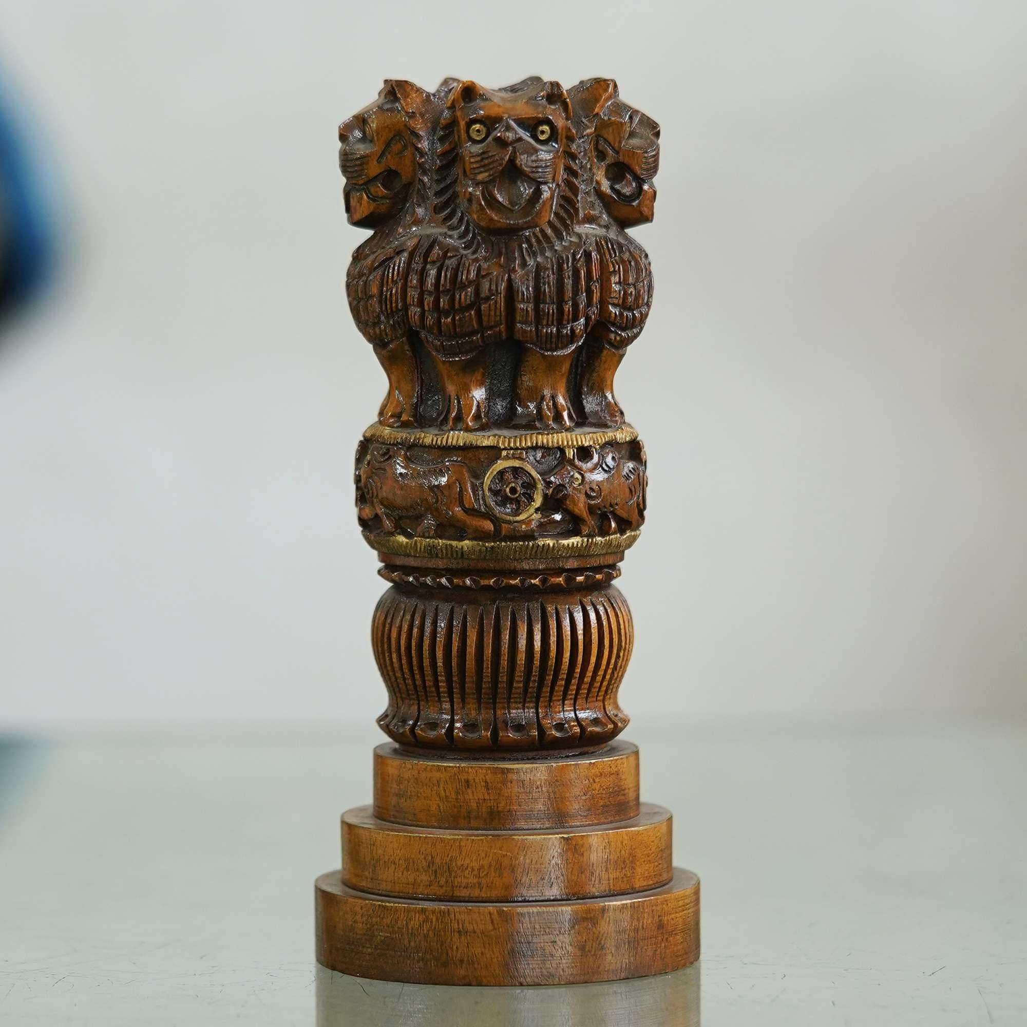 Shri Radha CraftsWooden Ashoka Pillar Statue Timeless Elegance and Cultural Heritage for Your Home Décor, Sculpture for Decorations.R0