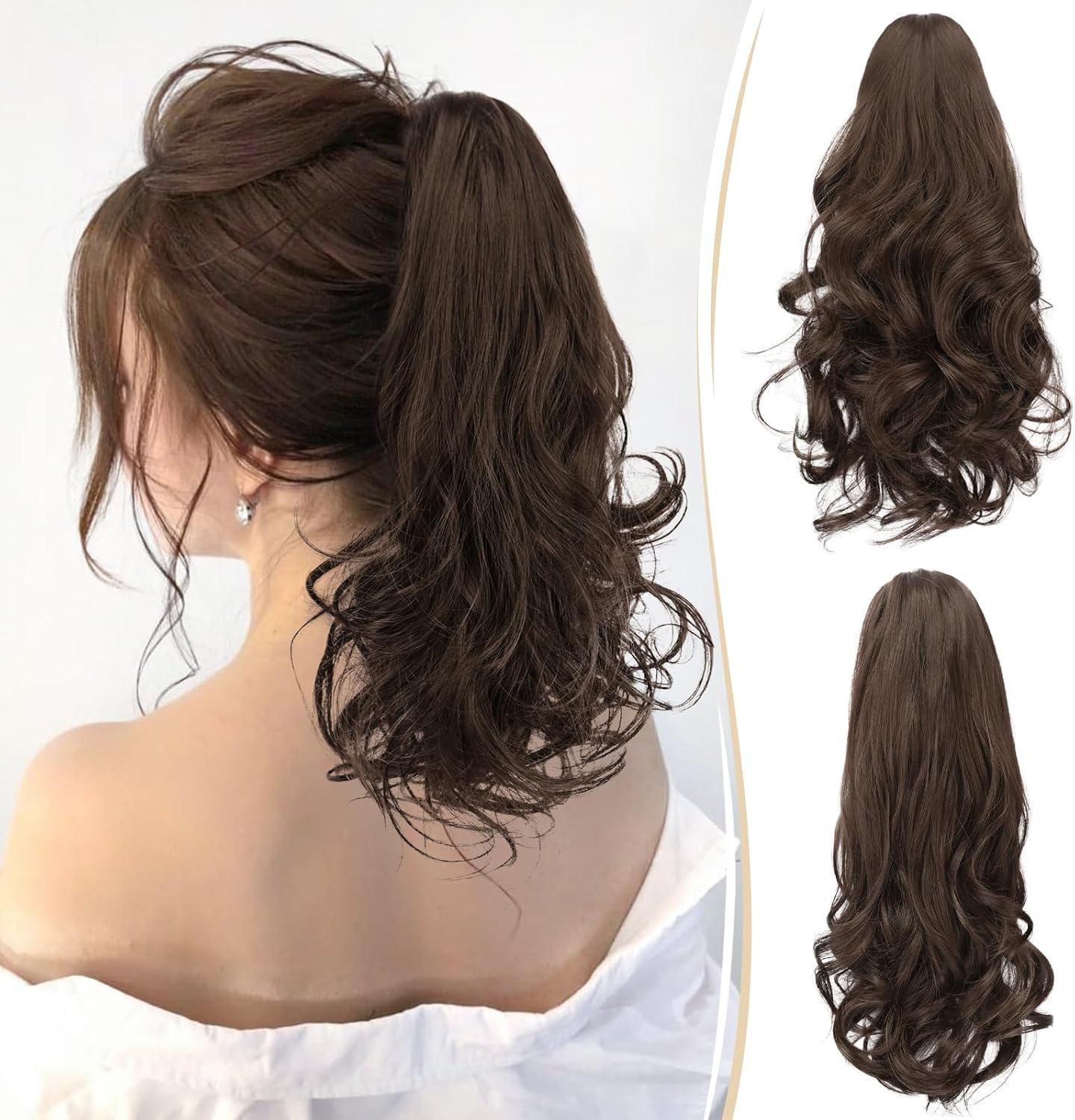 Miss Lirenn® Ponytail Extension Claw Clip in Ponytail Hair Extensions Synthetic Claw Curly Ponytail Extension for Women 16 to 18 inch Curly Wave Claw Clip Ponytail Hairpiece, Brown Color