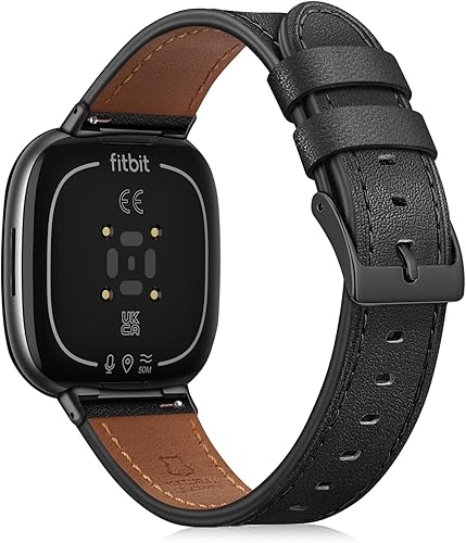 Miniatura 8 de FINTIE Correas compatibles con Fitbit Versa 4 3  Sense 2 1, correa de repuesto de cuero genuino (negro)
