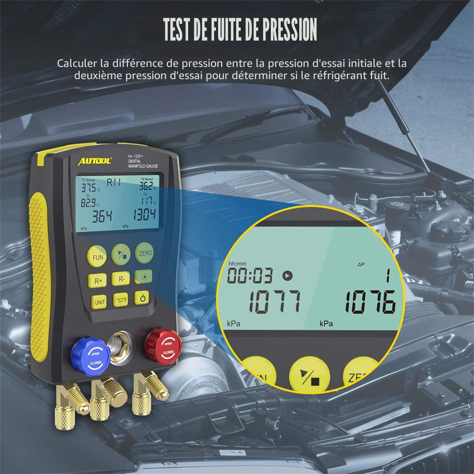 AUTOOL Manomètre Numérique de Réfrigération, Jauge de Réfrigération Système HVAC Testeur de Fuite de Température de Pression de Vide du Réfrigérateur Climatiseur