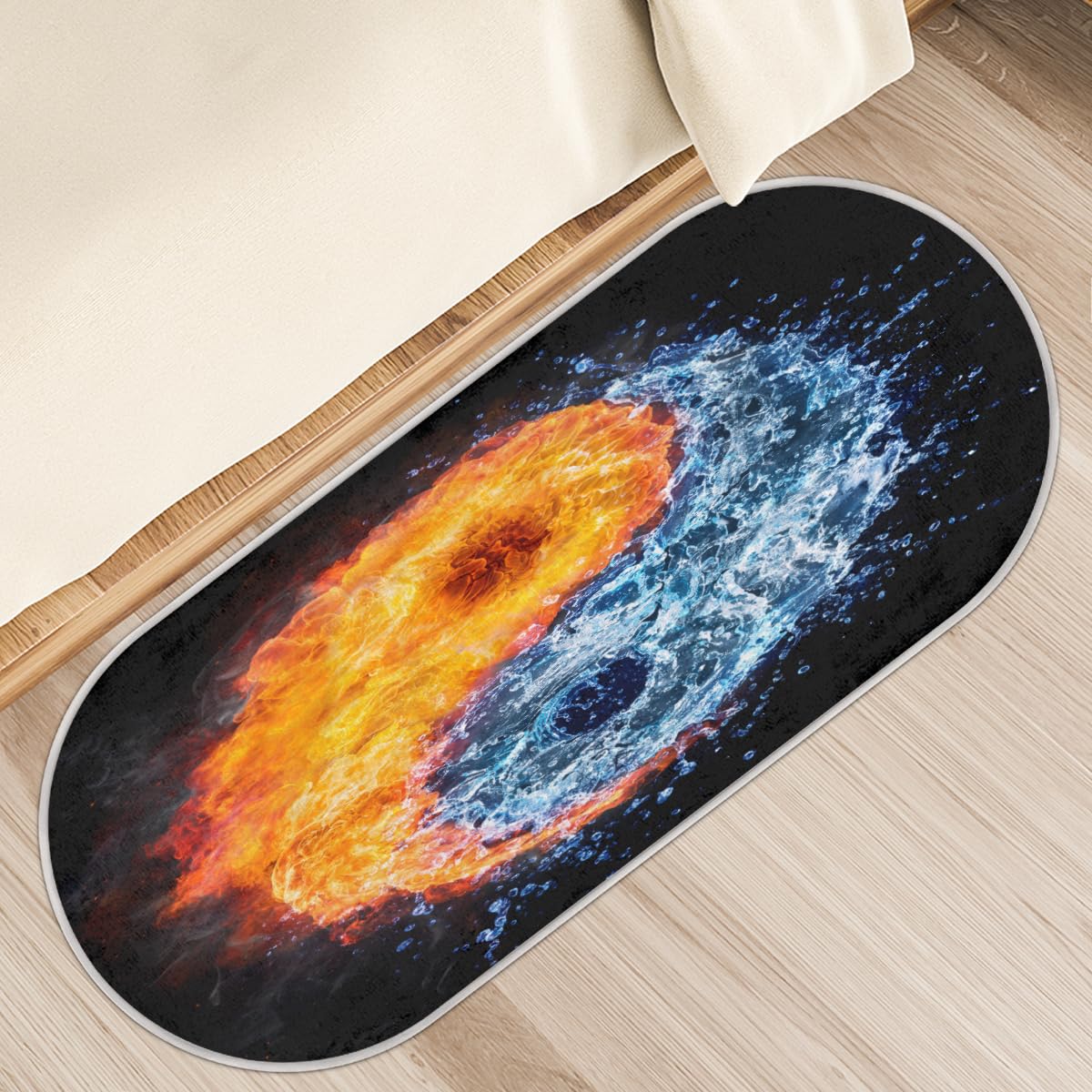Tapis antidérapant Yin Yang TropicalLife en poils longs denses de 120 cm