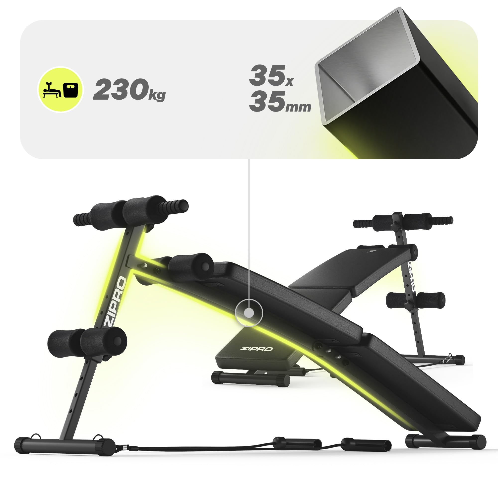 ZIPRO Banco Abdominales Sixbox Inclinado Plegable Ajustable Bandas 110kg