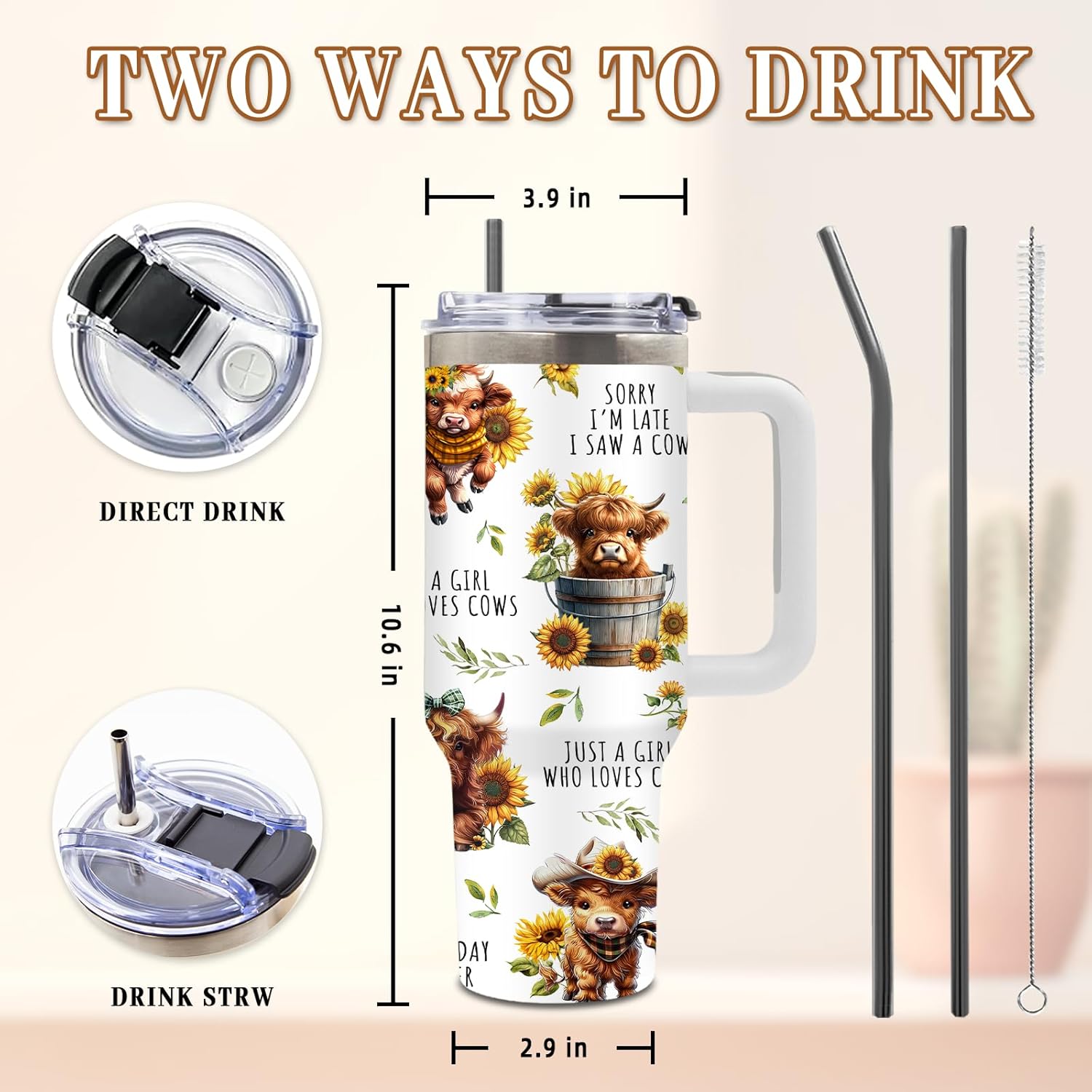 DUUV Highland Cow Gifts for Women Girls, Highland Cow Tumbler Cup, Christmas Birthday Gifts for Cowgirls, Just A Girl Who Loves Cows, Funny Cowgirl 40 Oz Tumbler with Handle, 1PCS - Image 3