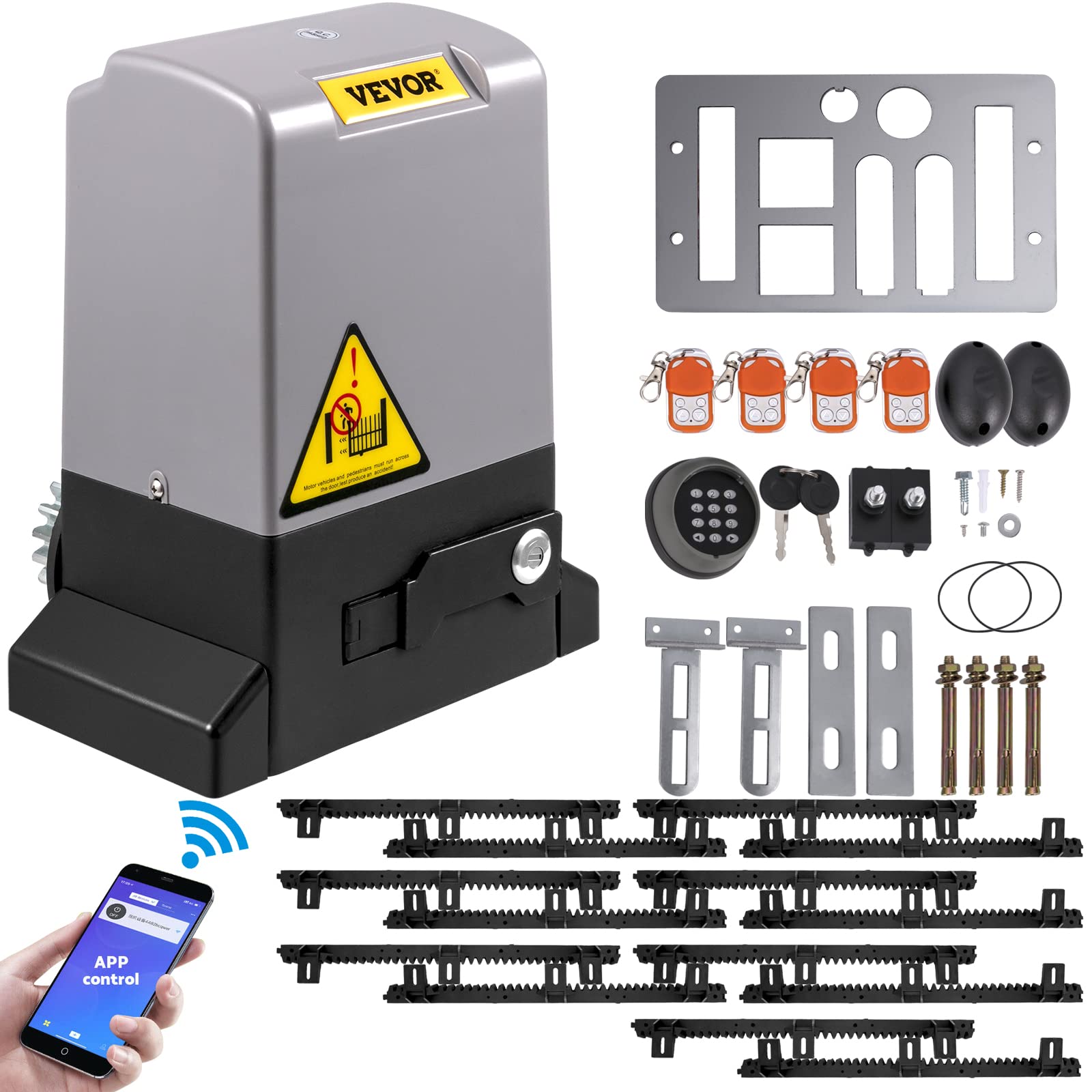 VEVOR Schiebetoröffner 1800 kg 7 m, Elektrischer Schiebetorantrieb 220V, Torantrieb mit APP-Steuerung & 4 Fernbedienungen, Komplettes Sicherheitssystem-Kit für Auffahrten & Garagentore