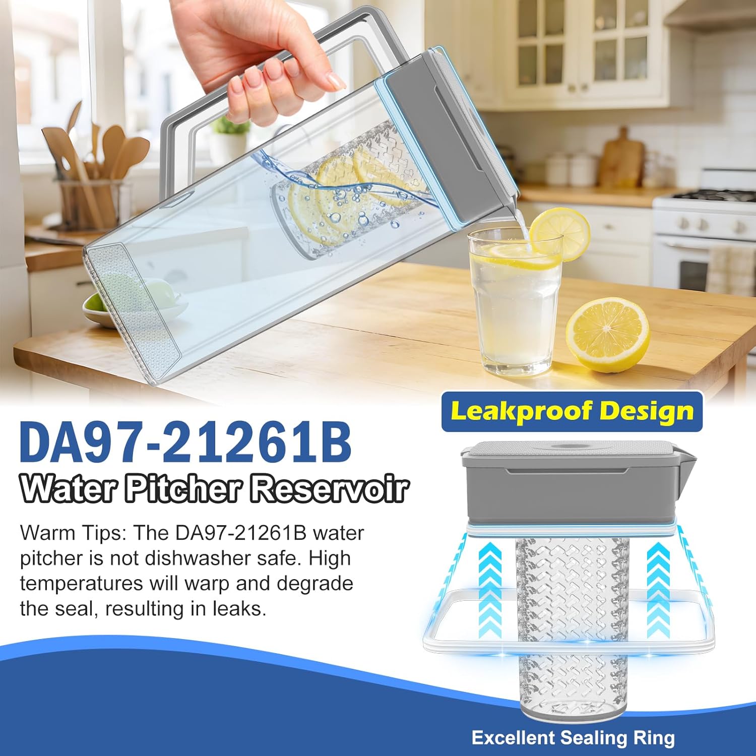 Upgraded DA97-21261B Refrigerator Water Pitcher Assembly Compatible with Samsung Fridge Water Pitcher Parts RF29A9071SG/AA RF23A9071SR/AA RF23A9671SR/AA RF23A9671SG RF29A9671SR Water Tank DA97-21261E
