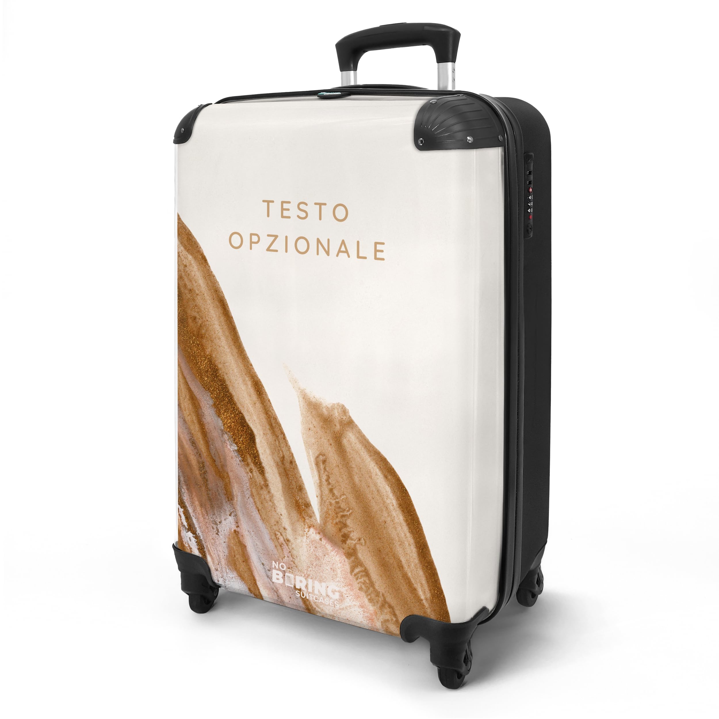 NoBoringSuitcases.com® Trolley Bagaglio a Mano 55x40x20, Bagaglio da 10 kg con Ruote, Valigia Rigida Leggera, Trolley Cabina con Paillette Dorate, Disponibile in 6 Design, Valigia per Aereo