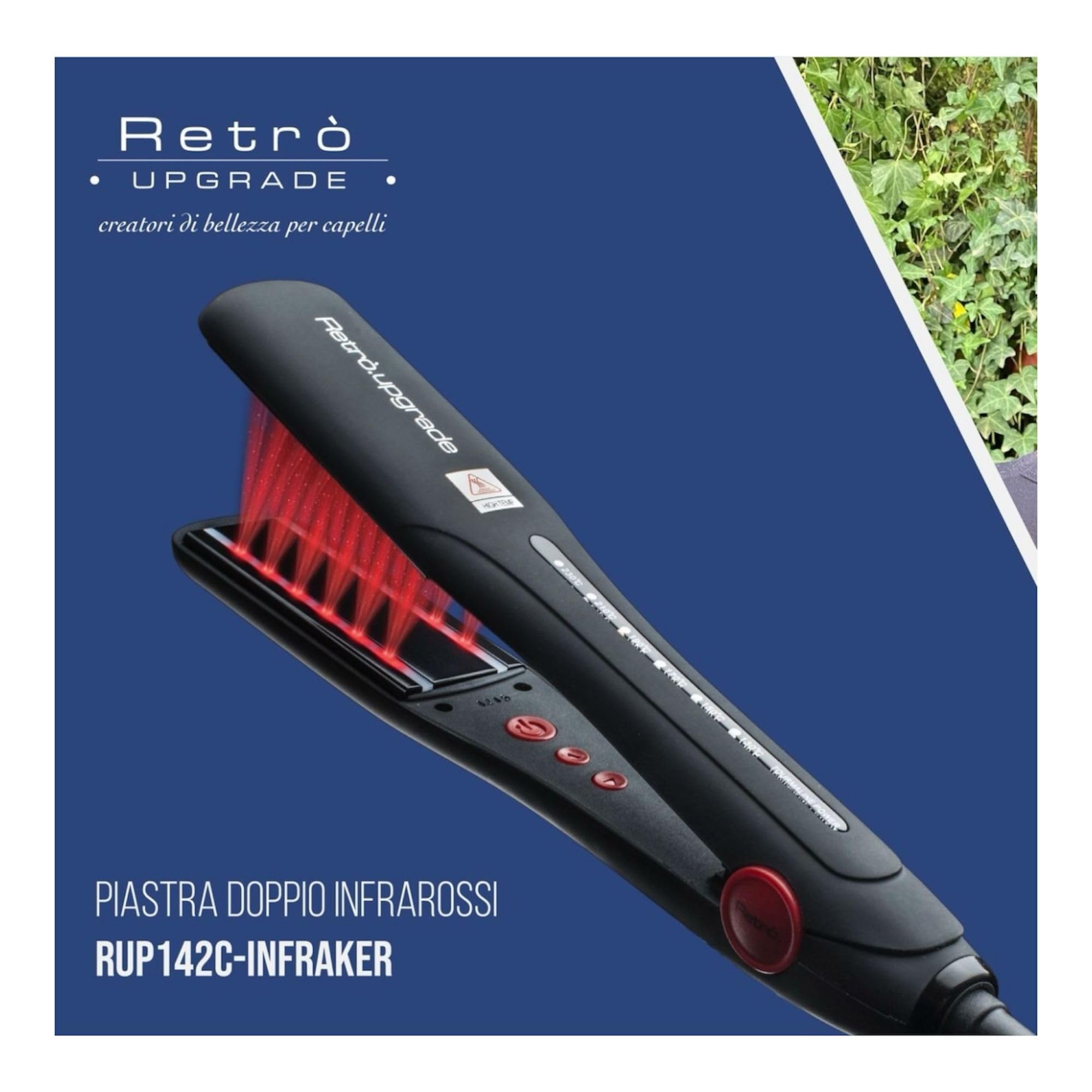 Plancha de pelo profesional Doble Infrarrojo 142CinfraKER, color negro - Placas de Cerámica Turmalina IÓNICA - Made Italy