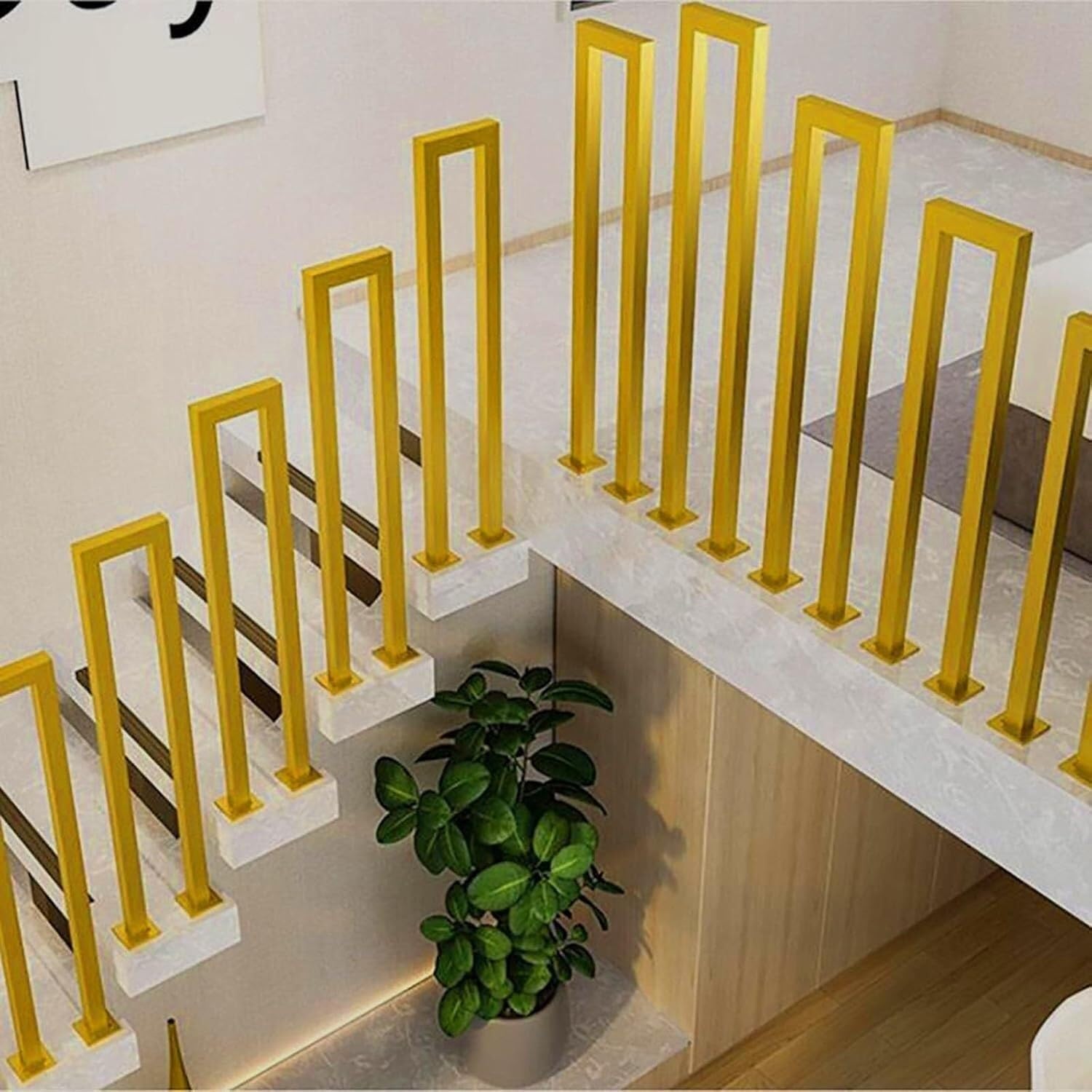 U Shaped Stair Handrail, Gold Metal Stair Railings, 1.1-3.3FT Staircase Guardrail, Non-Slip Wrought Iron Step Railing, for Porch, Loft, Corridor, Garden Fence Armrest(55CM/1.8FT)