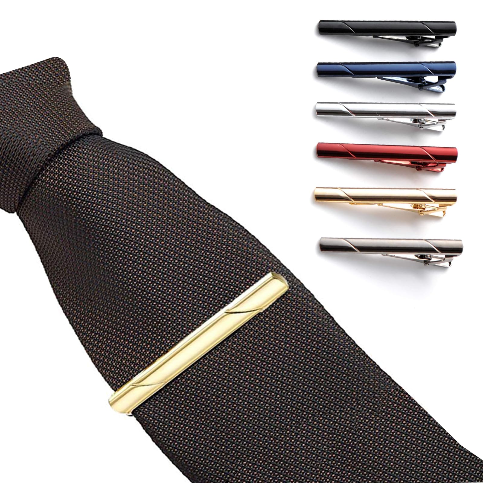 Herren Krawattennadel mit Geschenkbox, 6 pcs Krawattenklammer Edelstahl, Geschenk zum Vatertag, Klassische Krawattennadeln für herren, Tie Clip Set Für Valentinstag, Hochzeit, Vatertagsgeschenk