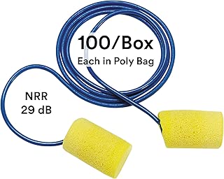 3M Ear Plugs, E-A-R Classic 310-1080, Foam, Corded, Disposable, NRR 29, For Drilling, Grinding, Machining, Sawing, Sanding, Welding, 1/Poly Bag, 100/Box - coolthings.us