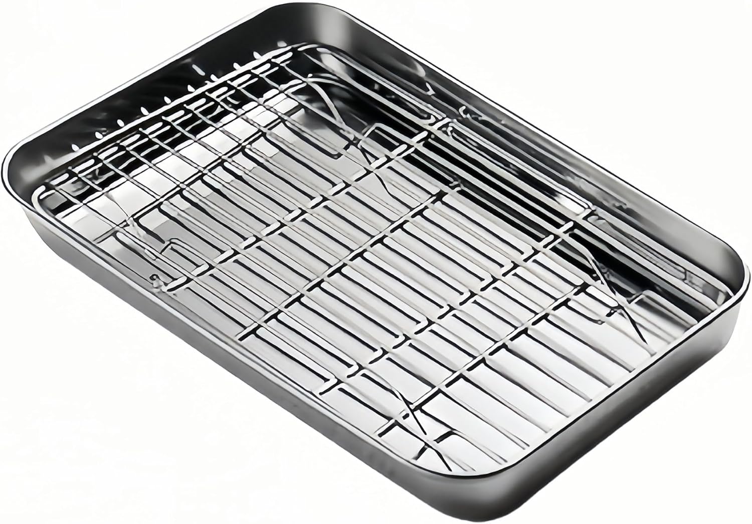 Roasting Pan Stainless steel Pans for Oven,Toaster Oven Tray Pans with cooling rack,Baking Sheet,Baking Pan Cookie Sheet with Rack,Shallow Edge(1.2inch),Dishwasher Safe (12.4x9.6x1.2in)