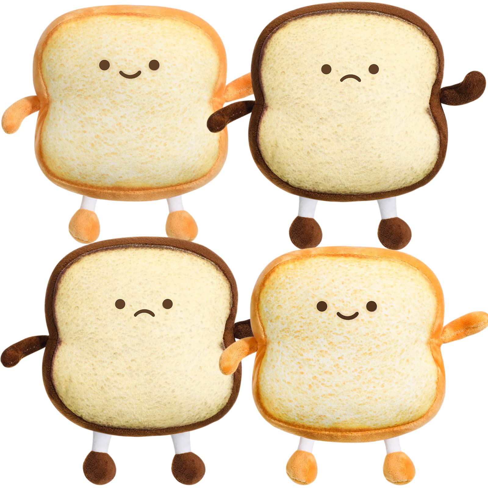 Macarrie 4 Pcs Toast Bread Pillow 2 Styles Funny Food Plush Pillows Small Cute Pillows for Bedroom Aesthetic Kawaii Stuff Bread Plush Facial Expression Stuffed Toast Plush for Room Bed Home Decor