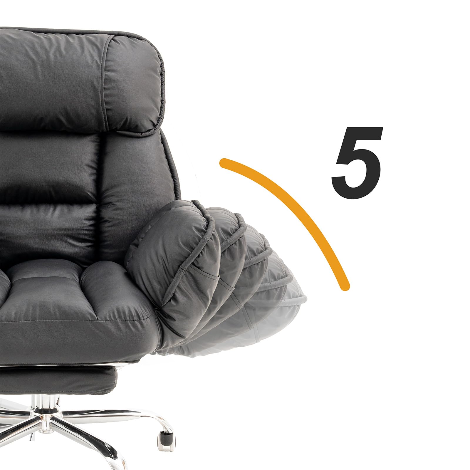Bürostuhl Ergonomisch mit Fußstütze, Komfort im Sofa-Stil, Weiche Armlehnen | Strapazierfähiges Kunstleder, Rückenlehne mit 5 Positionen, Höhenverstellbar，Gaming Stuhl mit Rollen, Chefsessel Schwarz