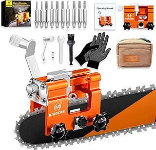OMCCHK Chainsaw Sharpener Jig, Portable Chain Saw Sharpener Tool with 10Pcs Burrs, Chainsaw Chain Sharpener with Durable Carry Bag, Hand-Cranked Chainsaw Sharpening Kit for 4"-22" Chain Saws
