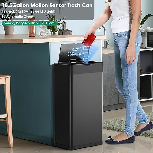 Miniatura 4 de Arlopu Cubo de basura automático, cubo de basura de acero inoxidable con sensor de movimiento, cubo de basura inteligente sin contacto, con tapa de