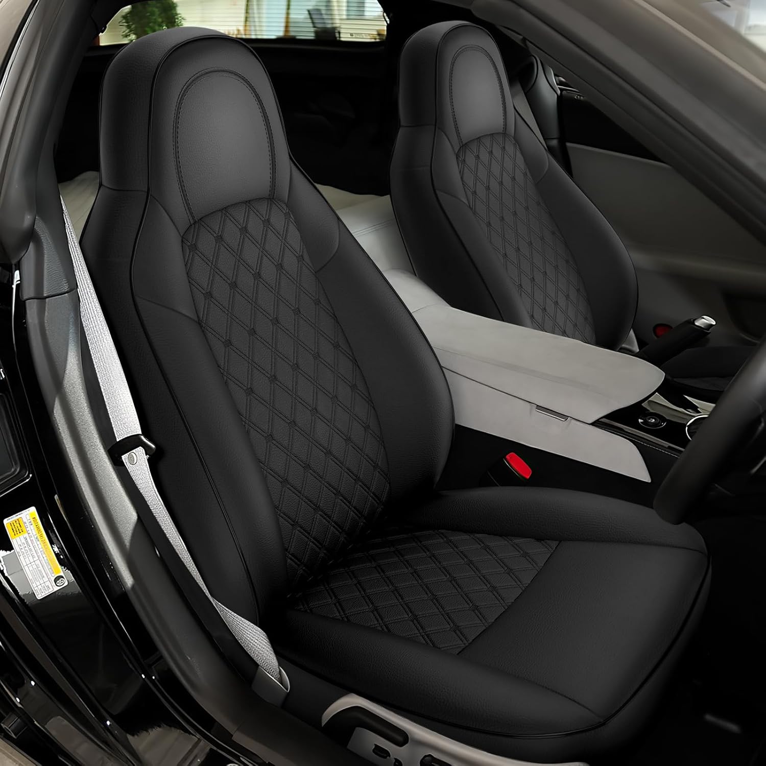 GIANT PANDA Front Car Seat Covers Customized Fit 2005-2013 Chevy Chevrolet Corvette C6 Standard Seats, Leather, Black