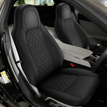 أغطية مقاعد السيارة الأمامية من PANDA مخصصة تناسب 2005-2013 Chevy Chevrolet Corvette C6 المقاعد القياسية ، الجلود ، الأسود