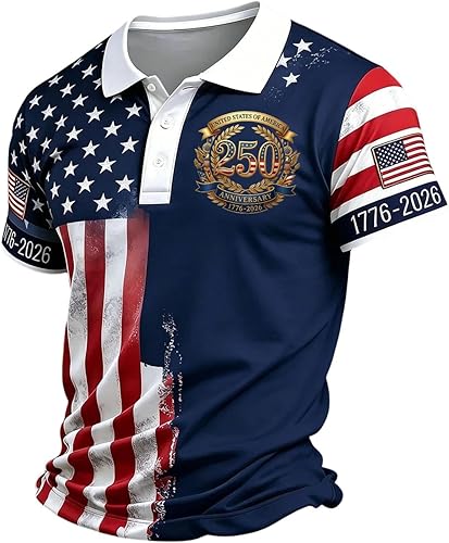Memorial Day Shirts for Men USA 250th Anniversary Polo Shirt 4th of July Patriot