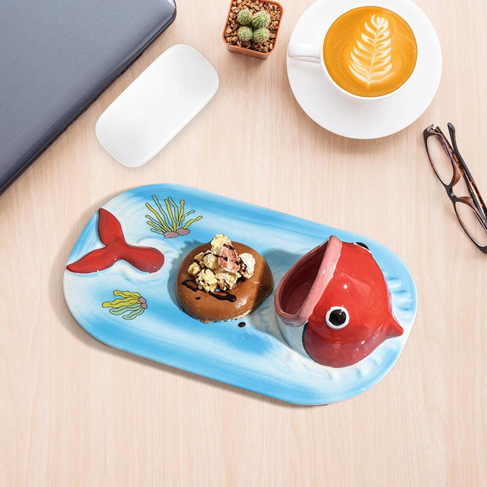 Plat à Sushi Assiettes à Sushi à Motif Carpe | Plat en Céramique et Bol Peint à la Main pour Fête, Cuisine, Nourriture, Hôtel, Déjeuner, Dîner, Restaurant, Maison, Salade