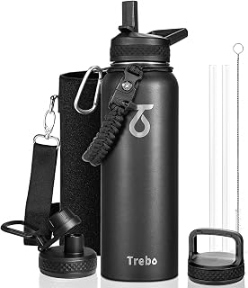 Trebo 1.2 L Edelstahl Trinkflasche Isoliert mit Paracord-Griff & 3 Deckeln