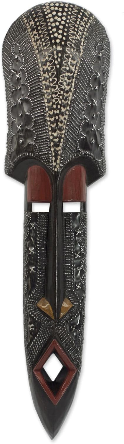 NOVICA Decorative Wood Mask, Black Red